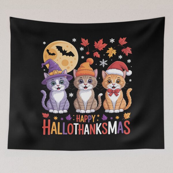 Item preview, Halloween Thanksgiving Christmas Happy HalloThanksMas Cats designed and sold by Sunset4Bones.