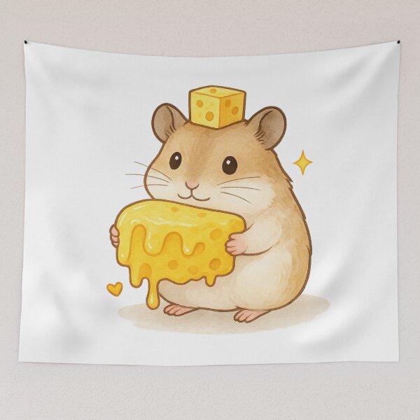 Item preview, Cute Watercolor Hamster with Cheese – Kawaii Minimal Illustration designed and sold by Minimochi Art.