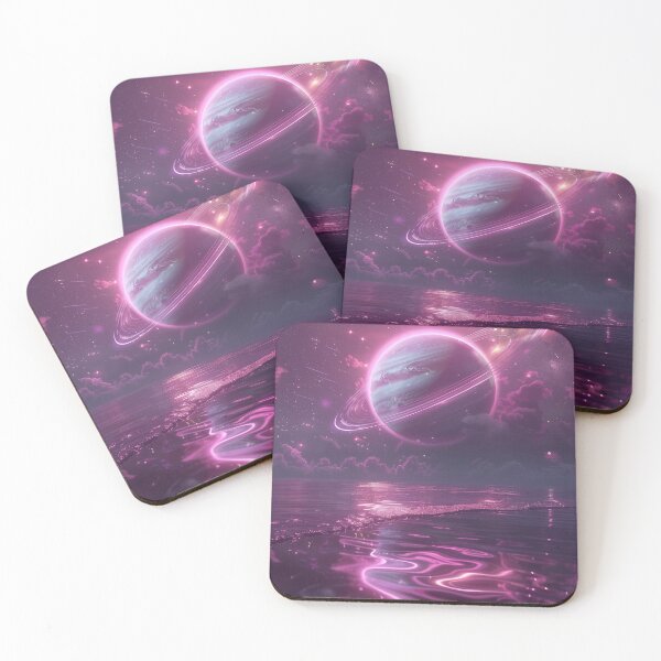 Item preview, Cosmic Overdrive – Neon Ringed Planet at the Shore designed and sold by ArgentoArt.
