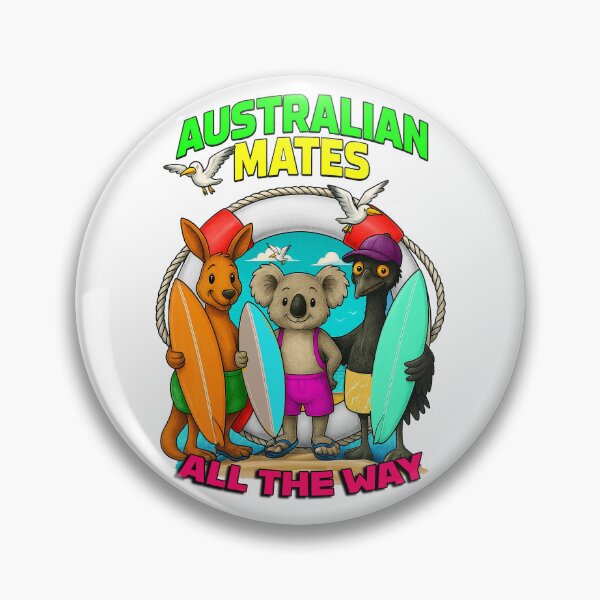Item preview, Australian Mates Surfing – Koala, Kangaroo & Emu Beach Art by Australian Artist designed and sold by Michael van der Hoorn.