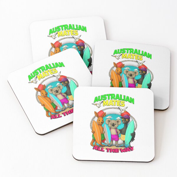 Item preview, Australian Mates Surfing – Koala, Kangaroo & Emu Beach Art by Australian Artist designed and sold by Michael van der Hoorn.