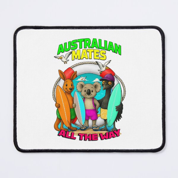 Item preview, Australian Mates Surfing – Koala, Kangaroo & Emu Beach Art by Australian Artist designed and sold by Michael van der Hoorn.