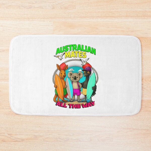 Item preview, Australian Mates Surfing – Koala, Kangaroo & Emu Beach Art by Australian Artist designed and sold by Michael van der Hoorn.