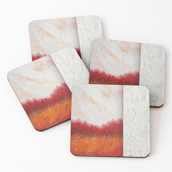 Item preview, Vibrant Abstract Landscape Painting with Red Fields and Textured White Panel. designed and sold by ML-Media.