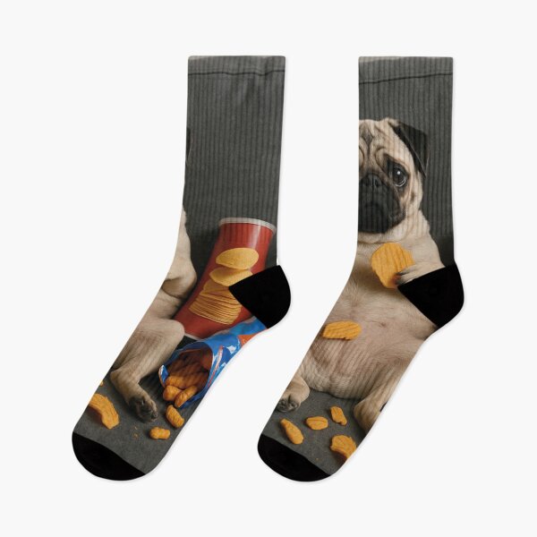 Item preview, funny pug eating chips designed and sold by Mauswohn.