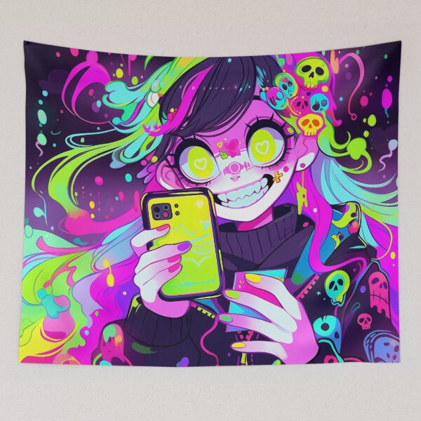 Item preview, Neon Anime Girl with Skull Accents designed and sold by bubblegoth.