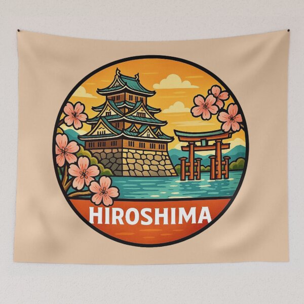 Item preview, Hiroshima, Japan — Castle, Torii Gate & Cherry Blossoms designed and sold by Myra365Art.