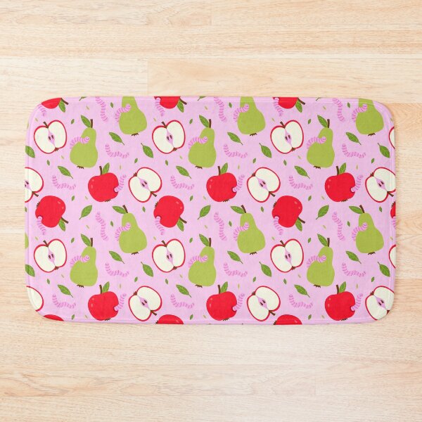 Item preview, wormy apples and pears on a pink background designed and sold by burbura.