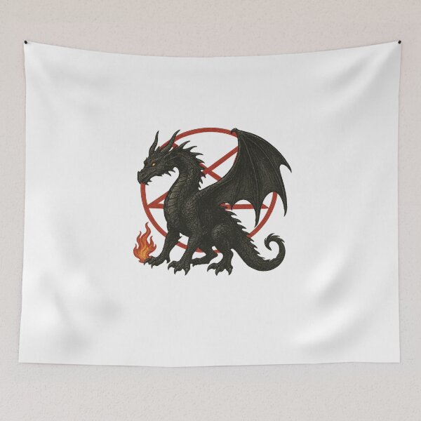 Item preview, Black Dragon with Fire – Occult Pentagram Fantasy Art designed and sold by Fleetwood1994.