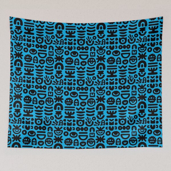 Item preview, Tribal Pop Abstract Pattern – Black & Electric Blue designed and sold by Moisky Patterns.