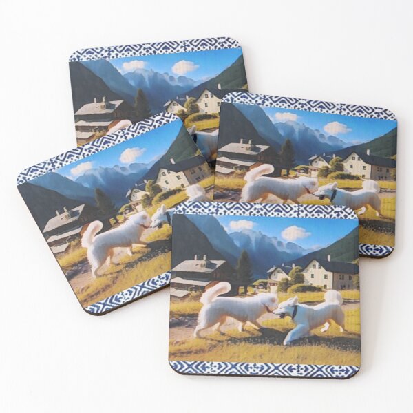 Item preview, Playful Dogs – Two Happy Pups with Indigo Tribal Pattern Art designed and sold by PimTribe.