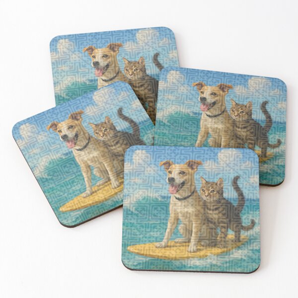 Item preview, Tribal Tides & Ferry Vibes – Dog and Cat Surfboard Art with Indigo Pattern designed and sold by PimTribe.