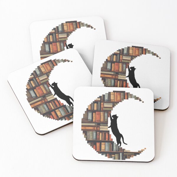 Item preview, Cat Reaching for the Moon with Bookshelf Design designed and sold by asudesign.