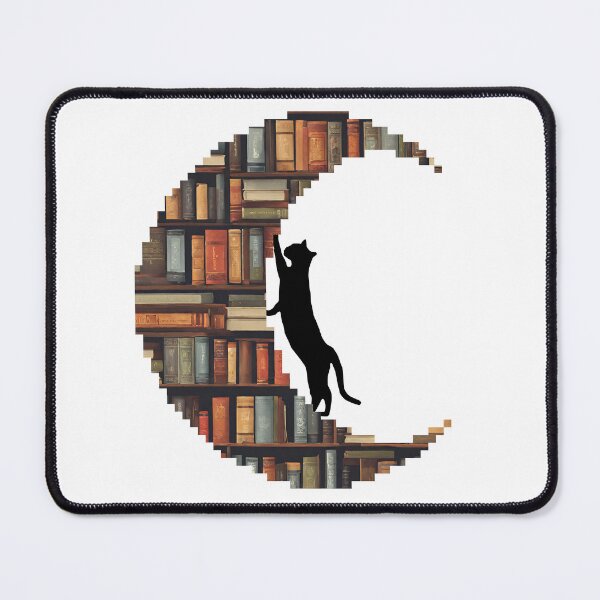 Item preview, Cat Reaching for the Moon with Bookshelf Design designed and sold by asudesign.
