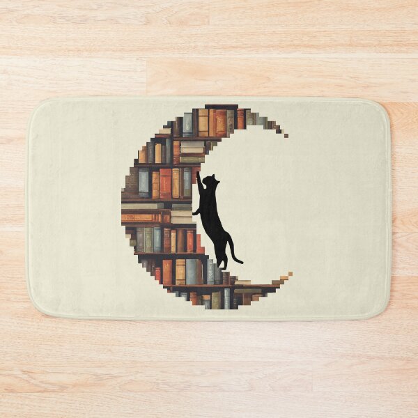 Item preview, Cat Reaching for the Moon with Bookshelf Design designed and sold by asudesign.