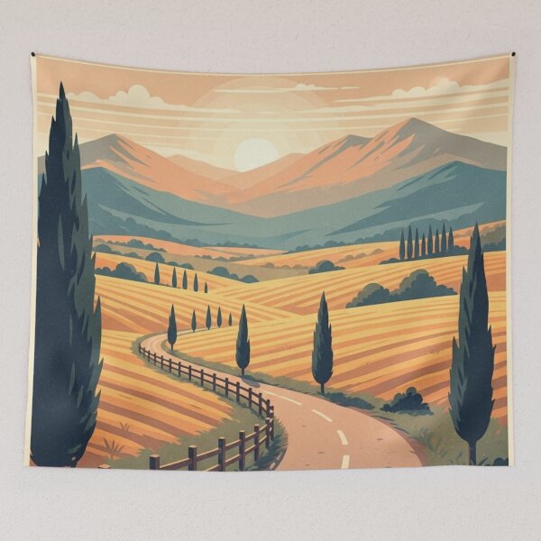 Item preview, Vintage Countryside Sunset Road – Retro Travel Scenery Art designed and sold by Lucky.Z.