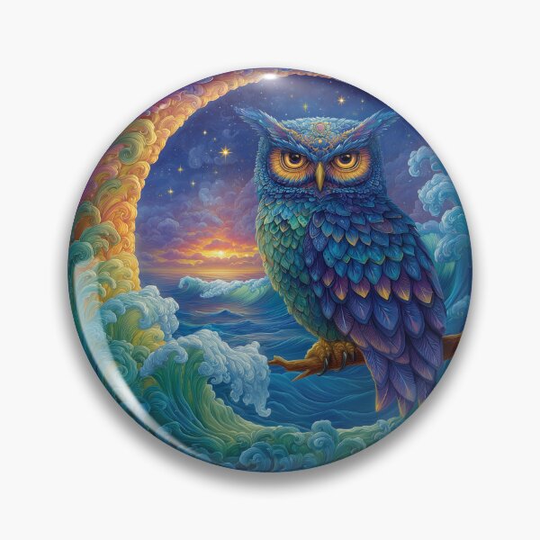 Item preview, Celestial Owl – Surreal Ocean Sunset and Cosmic Night Sky Art designed and sold by Melody Splash.