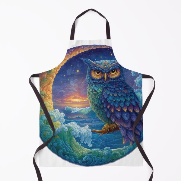 Item preview, Celestial Owl – Surreal Ocean Sunset and Cosmic Night Sky Art designed and sold by Melody Splash.