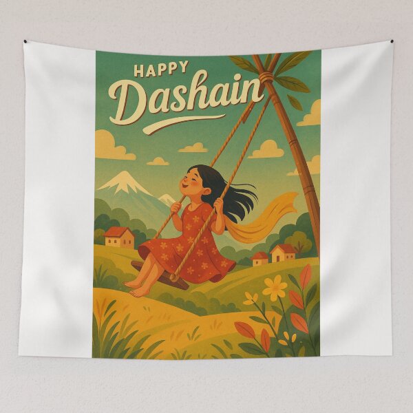 Item preview, Happy Dashain Village Celebration with Himalayas designed and sold by Places On Earth.