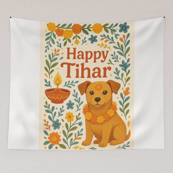 Item preview, Tihar Festival – Dog with Garland and Tika Nepali designed and sold by Places On Earth.