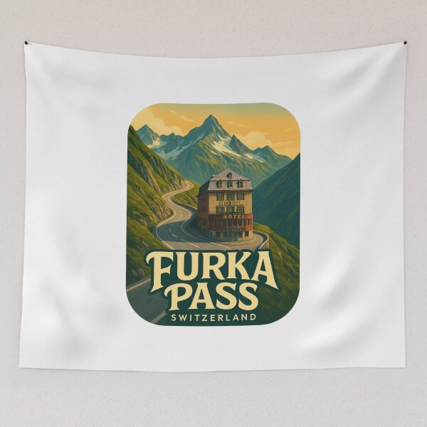 Item preview, Furka Pass Switzerland with Historic Mountain Hotel designed and sold by Aryabek.