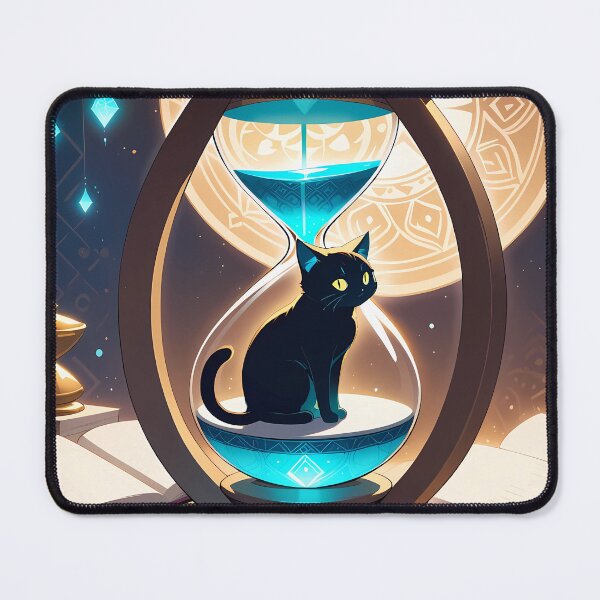 Item preview, Mystical Black Cat in Hourglass with Islamic Patterns – Time, Study, and Magic- islamic mood and decoration designed and sold by RAZ1995.