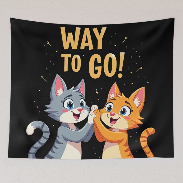Item preview, Way To Go Two Cute Cats High Five Cheerful Positive Motivational Adorable Cartoon Animal Friendship Happy Celebration Artwork designed and sold by Mimoshi ⭐⭐⭐⭐⭐.