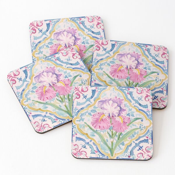 Item preview, Watercolor Iris Portuguese Tile – Floral Vintage Pattern designed and sold by imaginefountain.