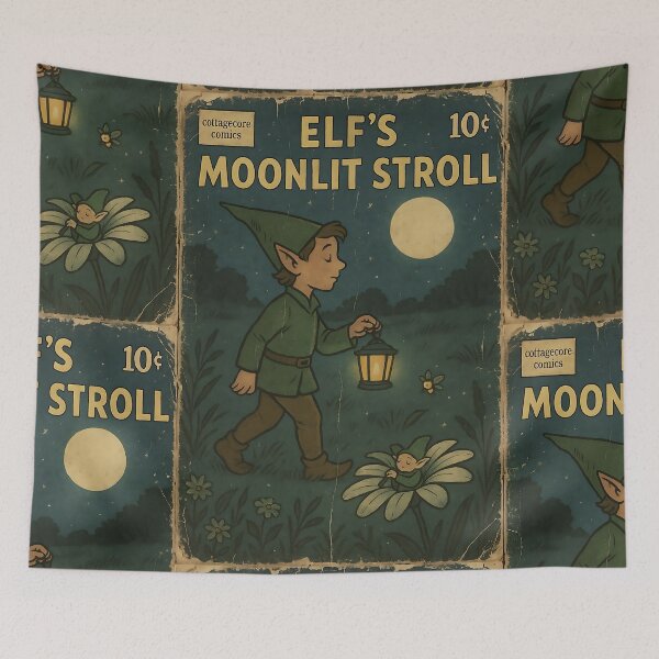 Item preview, Whimsical Cottagecore Creature: Elf's Moonlit Stroll designed and sold by bapupa.