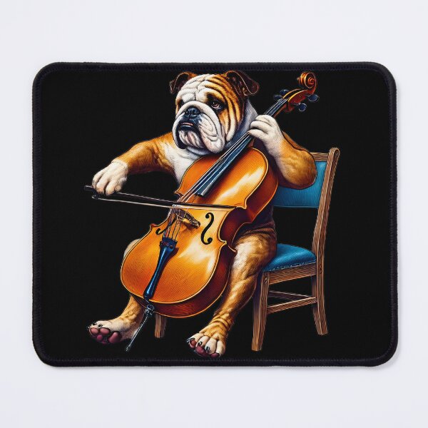 Artikelvorschau, Bulldogge spielt Cellospieler Hundeliebhaber entworfen und verkauft von Kimberley King Art King Art.