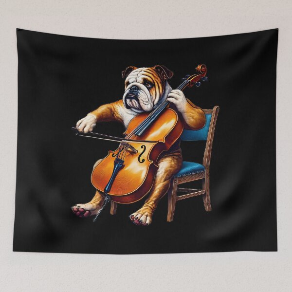 Item preview, Bulldog Playing Cello Player Dog Lover designed and sold by Kimberley King Art  King Art.