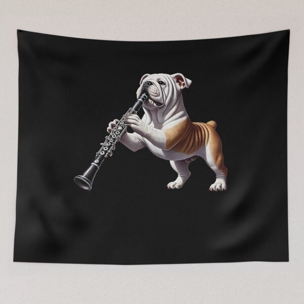 Item preview, Bulldog Playing Clarinet Player Dog Lover designed and sold by Kimberley King Art  King Art.