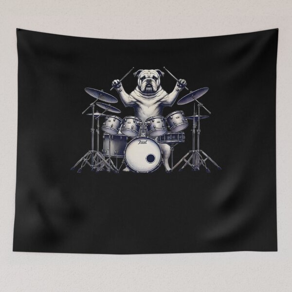 Item preview, Bulldog Playing Drum Player Dog Lover designed and sold by Kimberley King Art  King Art.