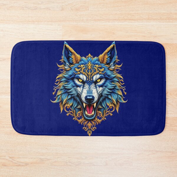 Item preview, Fierce Wolf Head PNG, Blue and Gold Ornate Wolf Print, Wolf Enamel Pin Design, Digital Sublimation Art, Norse Mythology Animal Print designed and sold by TheGaliyaStudio.