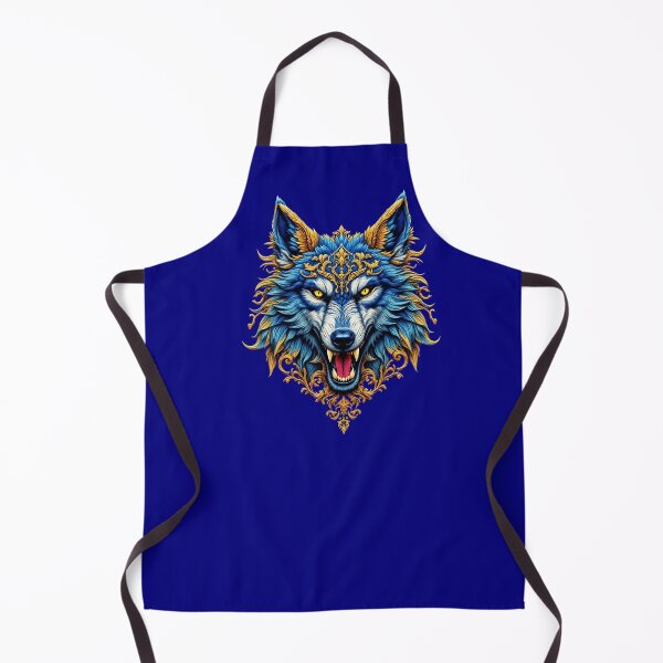 Item preview, Fierce Wolf Head PNG, Blue and Gold Ornate Wolf Print, Wolf Enamel Pin Design, Digital Sublimation Art, Norse Mythology Animal Print designed and sold by TheGaliyaStudio.
