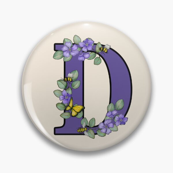 Item preview, Letter D, Decorated Purple Initial, Eucalyptus Leaves, Periwinkles, Bees and Butterfly designed and sold by JoyfulWhimsy.