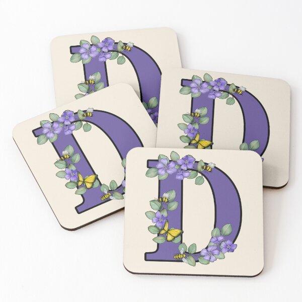 Item preview, Letter D, Decorated Purple Initial, Eucalyptus Leaves, Periwinkles, Bees and Butterfly designed and sold by JoyfulWhimsy.