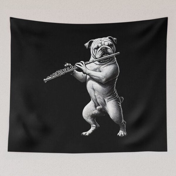 Item preview, Bulldog Playing Flute Player Dog Lover designed and sold by Kimberley King Art  King Art.