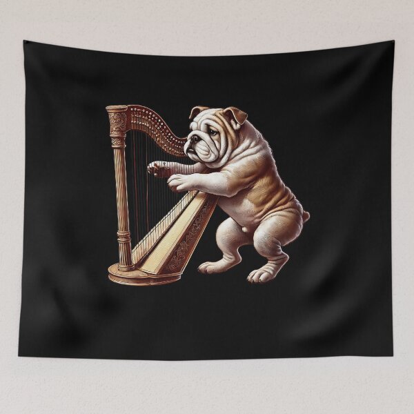 Item preview, Bulldog Playing Harp Player Dog Lover designed and sold by Kimberley King Art  King Art.