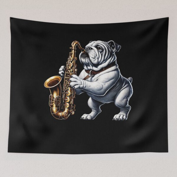 Item preview, Bulldog Playing Saxophone Player Dog Lover designed and sold by Kimberley King Art  King Art.