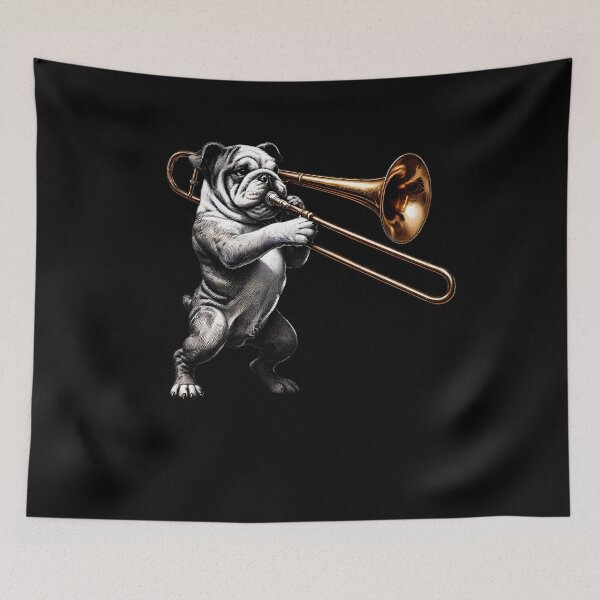 Item preview, Bulldog Playing Trombone Player Dog Lover designed and sold by Kimberley King Art  King Art.