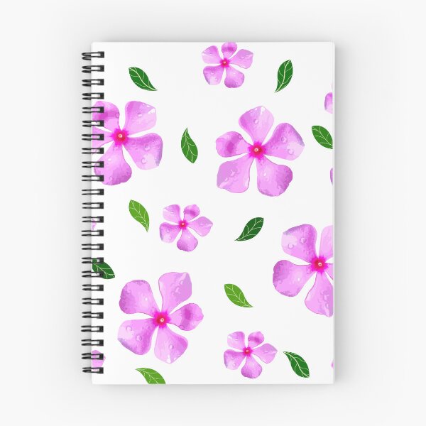 Item preview, pink flowers and green leaves pattern of Catharanthus roseus, (vector illustration flowers) designed and sold by MiMee4451.