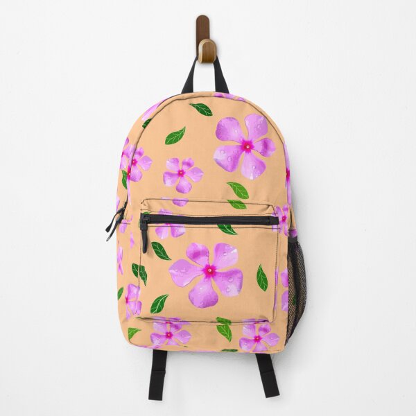 Item preview, pink flowers and green leaves pattern of Catharanthus roseus, (vector illustration flowers) designed and sold by MiMee4451.