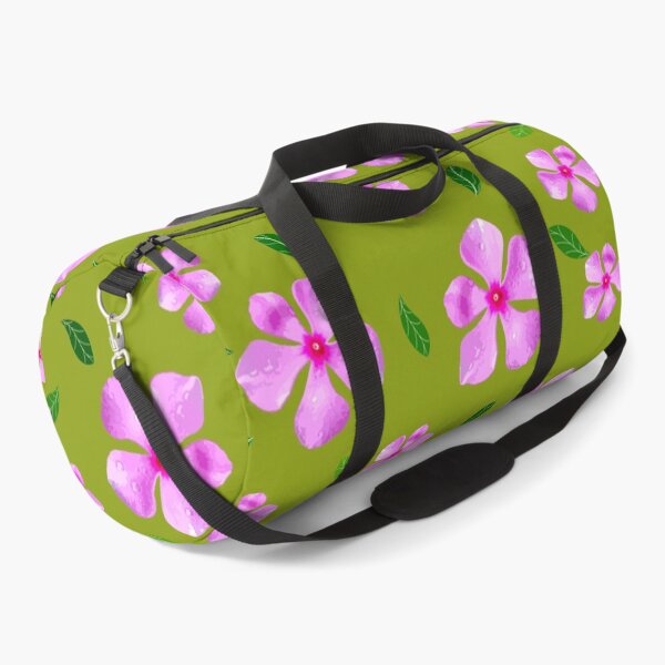Item preview, pink flowers and green leaves pattern of Catharanthus roseus, (vector illustration flowers) designed and sold by MiMee4451.