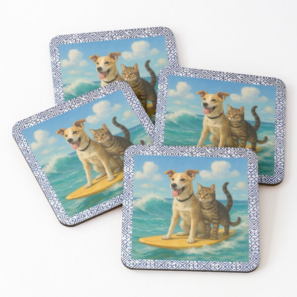 Item preview, Pawfect Harmony in Waves – Dog & Cat Surfboard Art with Indigo Tribal Pattern designed and sold by PimTribe.