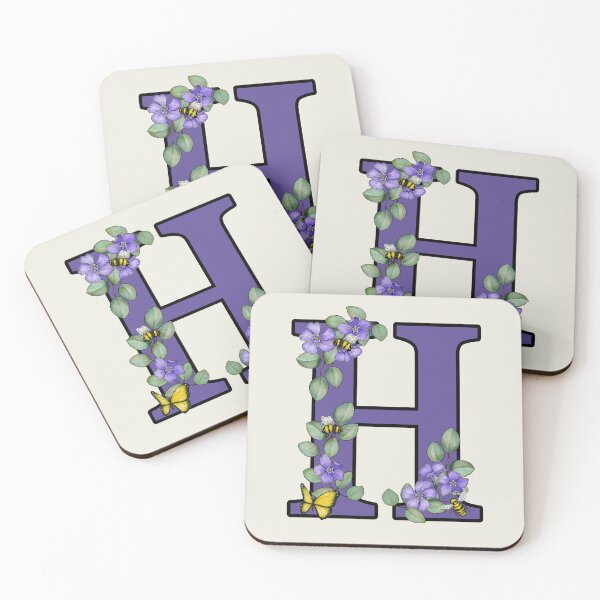 Item preview, Letter H, Decorated Purple Initial, Eucalyptus Leaves, Periwinkles, Bees and Butterfly designed and sold by JoyfulWhimsy.
