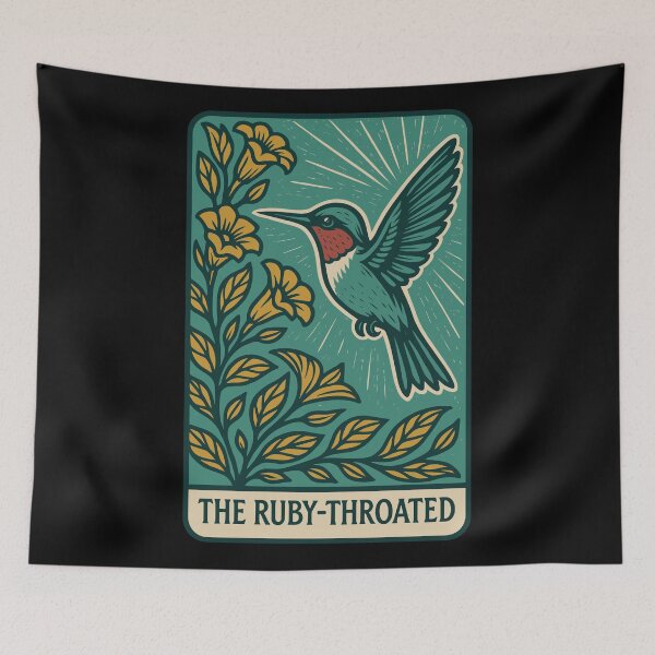 Item preview, Ruby-Throated Hummingbird Art – Retro Birdwatching Design designed and sold by BRU Design.