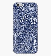 Detailed Floral Pattern in White on Navy iPhone Case