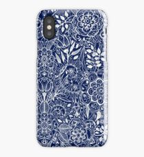 Detailed Floral Pattern in White on Navy iPhone Case