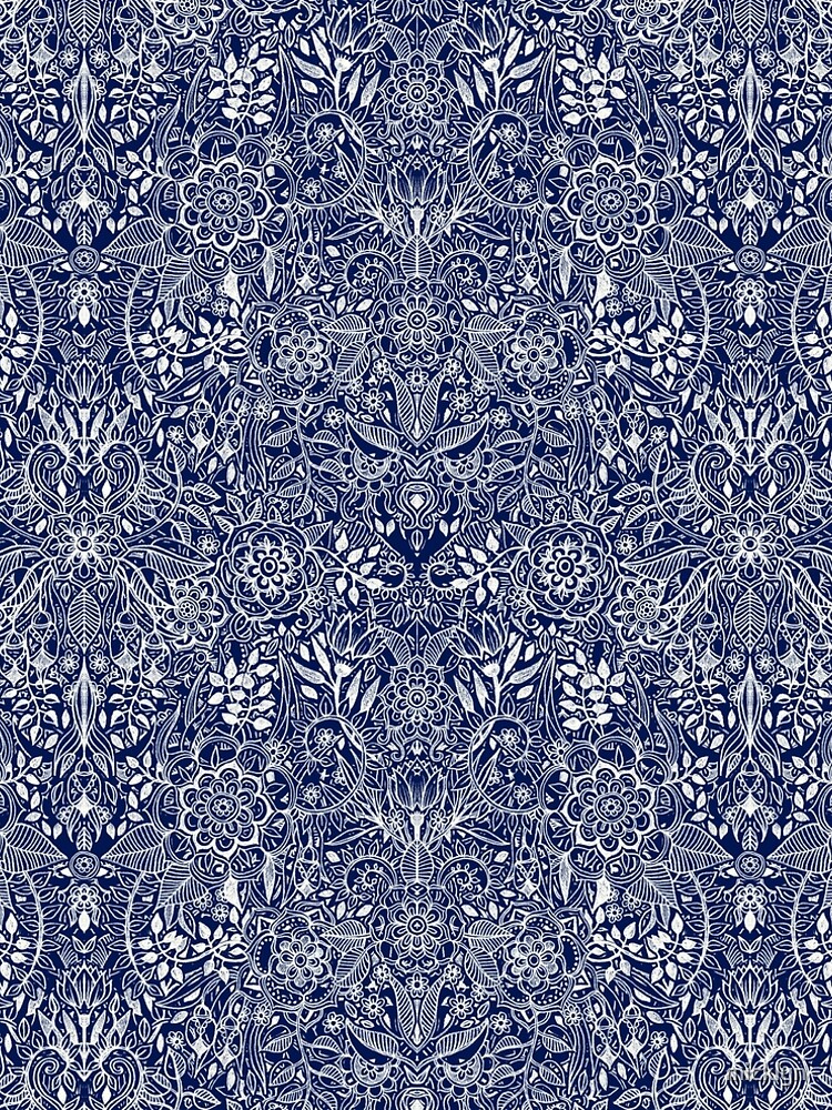 Detailed Floral Pattern in White on Navy by micklyn